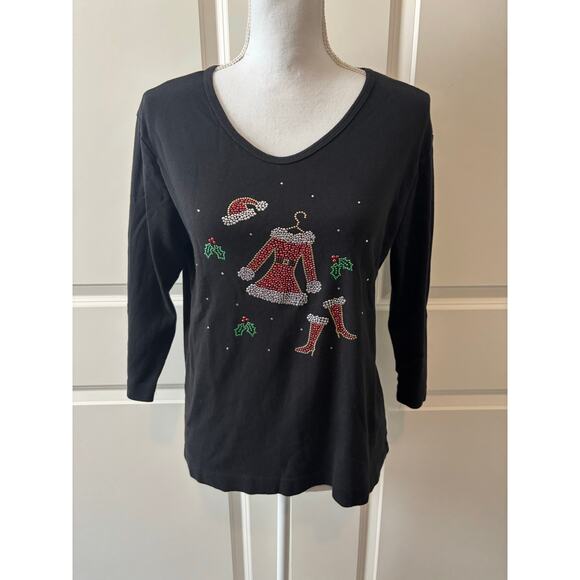 Cactus Bay Embellished Christmas 3/4 Sleeve Tshirt - Picture 1 of 7